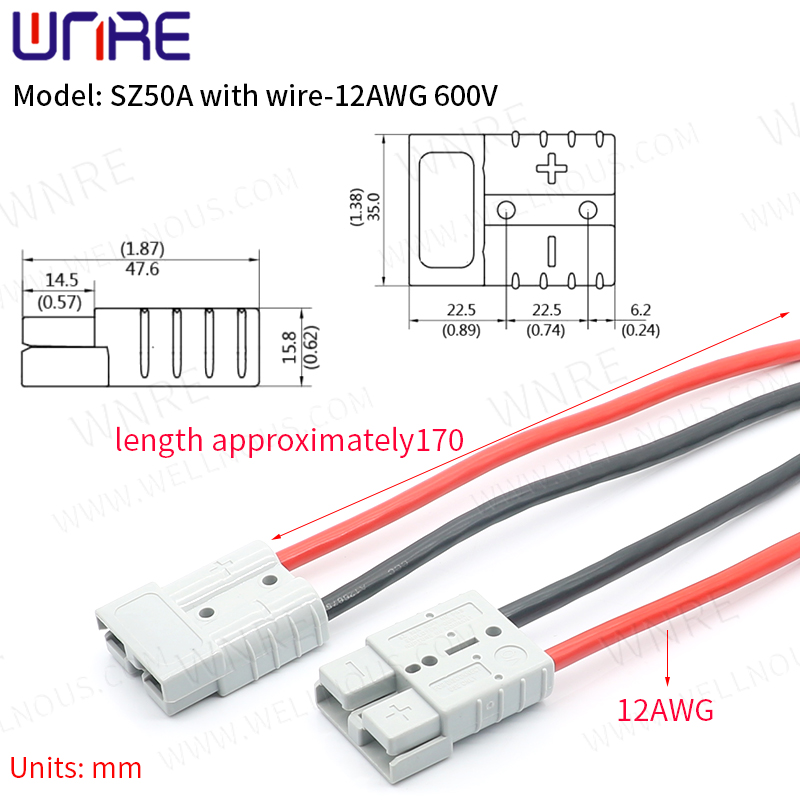 SZ50A With Wire 12awg 600V Wiring Terminal Plug Charging Socket Port Battery Interface Connector3