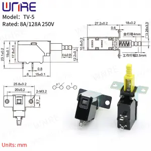 TV-5 (A10 Internal Spring)  Home Appliance Switch Yellow Handle 8A/128A 250V Self-locking Switch