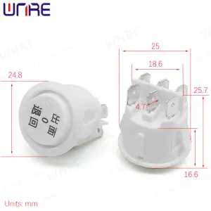 20mm Diameter Round Rocker Switches White 6 Pin 6A 250VAC / 10A 125VAC