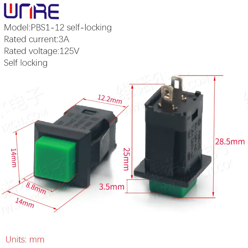 Square PBS1-12 Self-locking DS Button Small Waterproof Button Mini Switch