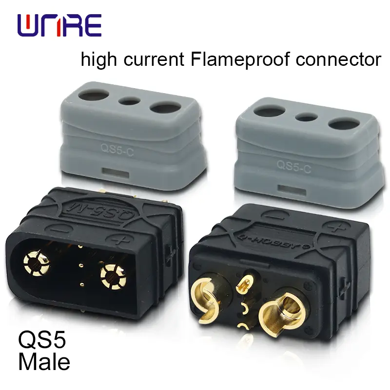 1.QS5 High current flameproof connector Male and female 60A PA66 Gold-plated brass
