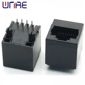 RJ45-524 Full Plastic-hole 8P8C Black Connector Without Light Network Socket Connector Interface