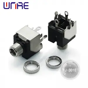 PJ-301E Headphone Socket, Thread, Black, 4 pins