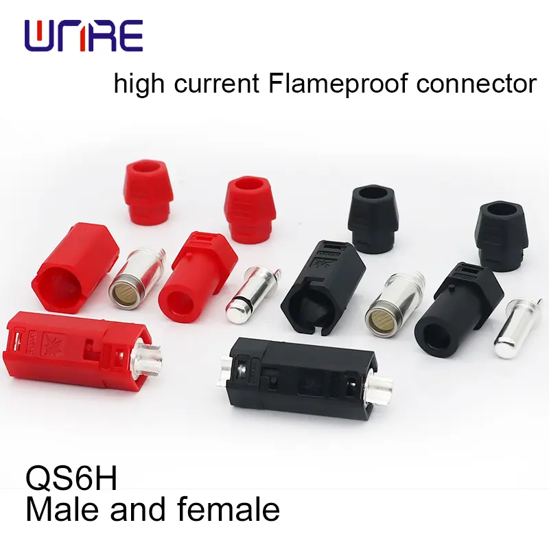 1.QS6H High current flameproof connector Male and female Black and red 60A PA66 Silver-plated brass
