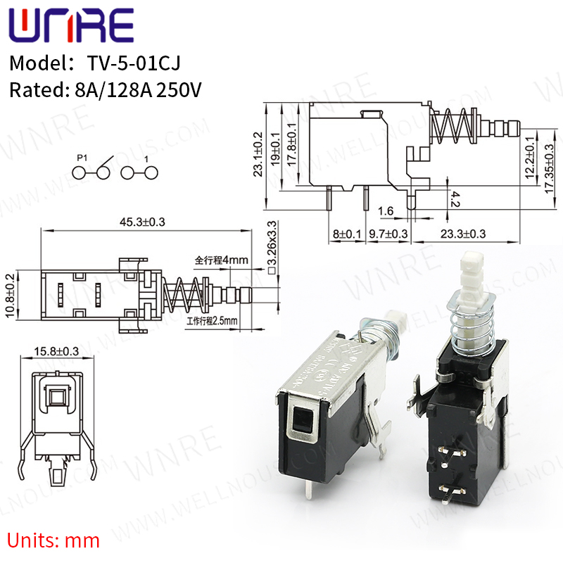8A 128A 250V TV-5-01CJ (A10 External Spring) Self-locking Button Power Switch Accessories2
