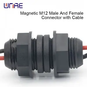 Magnetic M12 male and female connector with cable Threaded Waterproof High-Power Charging Port PogoPin Contacts