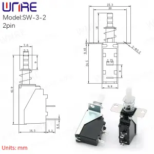 SW-3-2 2pin Self-locking Power Switch White Handle With Spring Home Appliance Button Accessories