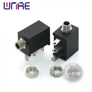 PJ-213M Headphone Socket, 3-pin, Thread, Black