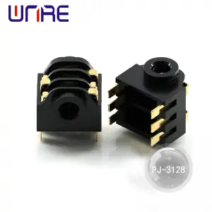 PJ-3128 Headphone Socket, Black, six pin, Gold plated