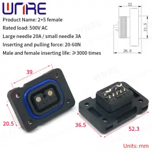 Energy Storage Connector 2+5 Male Female Charging 500V AC Electric Vehicle Plug Connector