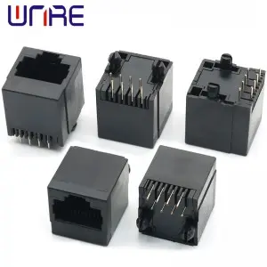 RJ45-524 Full Plastic-hole 8P8C Black Connector Without Light Network Socket Connector Interface