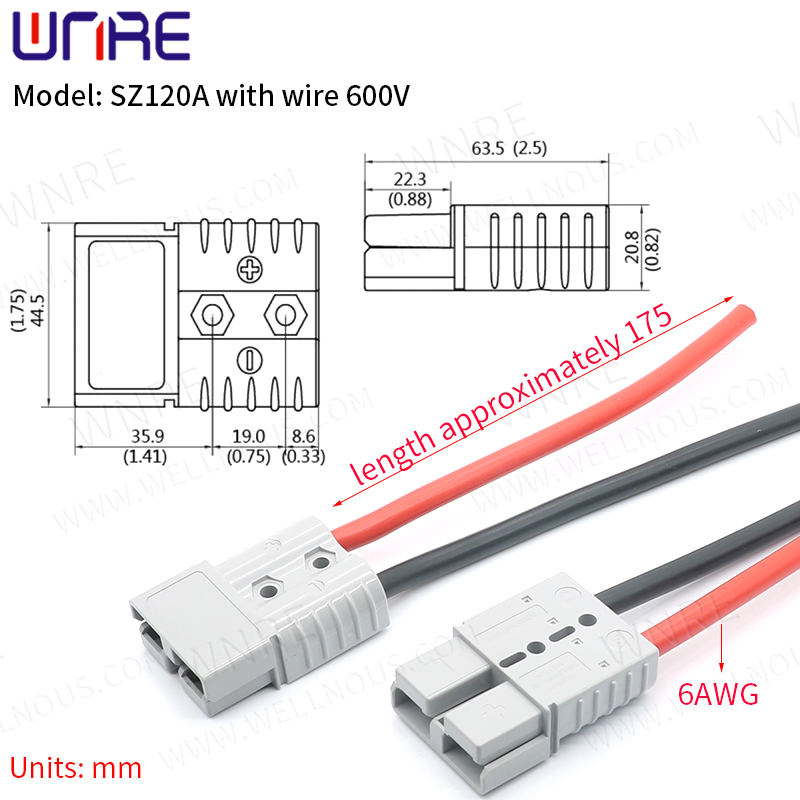 Charging Socket Port SZ120A With Wire 600V Battery Interface Wiring Terminal Plug Connector3