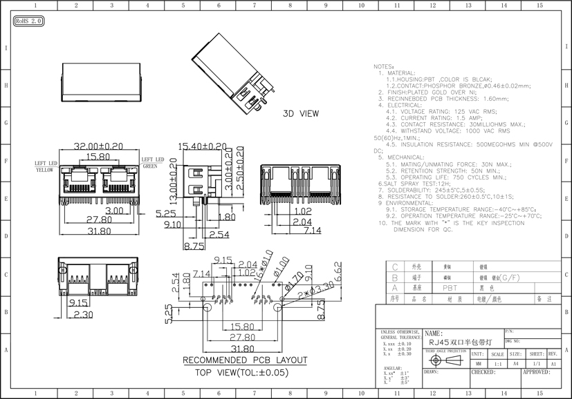 RJ45-56-1X2 Half Pack With Light New Module Female Horizontal Network Socket Connector Interface3