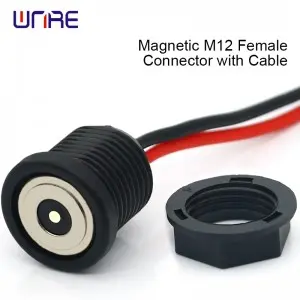 Magnetic M12 male and female connector with cable Threaded Waterproof High-Power Charging Port PogoPin Contacts