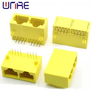 5Pcs RJ45-59-1X2 Full Plastic Yellow Unshielded Network Socket Connector Interface