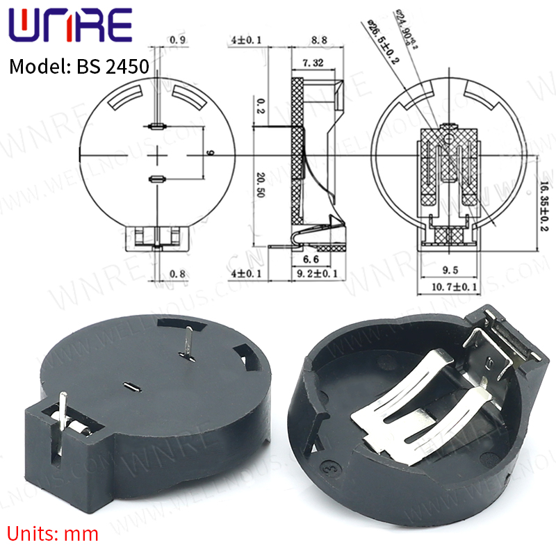 BS Battery Holder Connector BS-2450 Black Case Box Coin Cell Button Cell Battery Socket 5Pcs 2